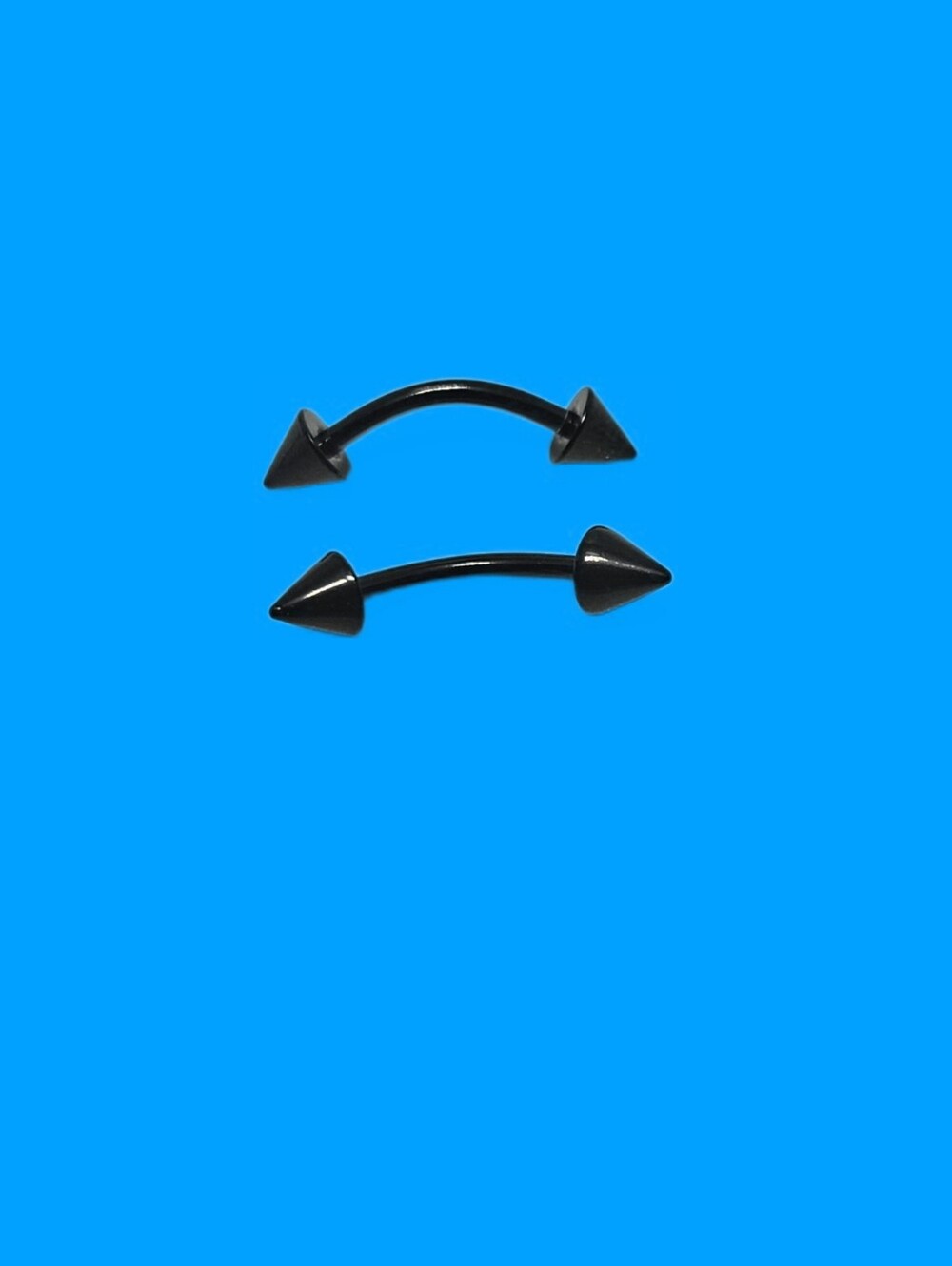 2 Black Eyebrow Curved Bars With Spikes 16GA - 1.2mm Surgical Steel Length 10mm
